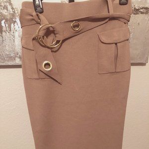 Brand New Never Worn, Beautiful Tan Skirt with Belt. Belt has Gold Grommets.